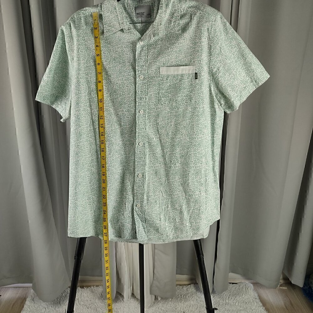 WESC 100% Cotton Pastel Green White Fitted Button Down Short Sleeve Shirt Size L - Picture 5 of 11